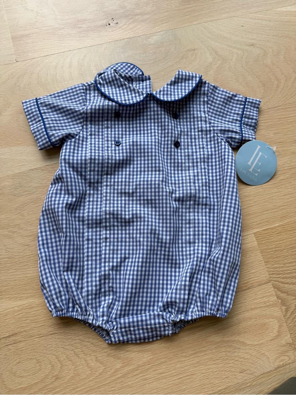 Little English Blue and White Gingham Baby One-Piece